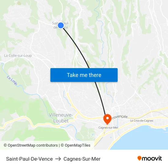 Saint-Paul-De-Vence to Cagnes-Sur-Mer map