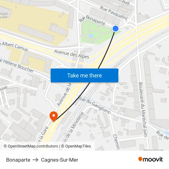 Bonaparte to Cagnes-Sur-Mer map