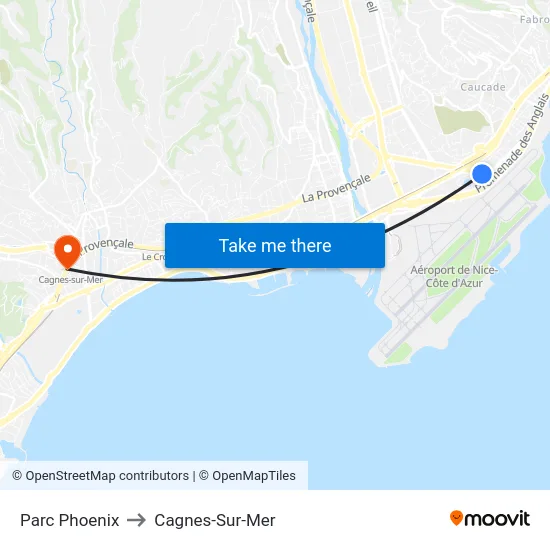 Parc Phoenix to Cagnes-Sur-Mer map