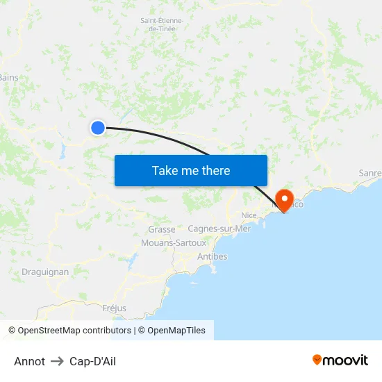 Annot to Cap-D'Ail map
