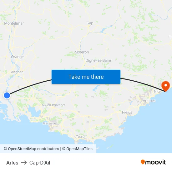 Arles to Cap-D'Ail map