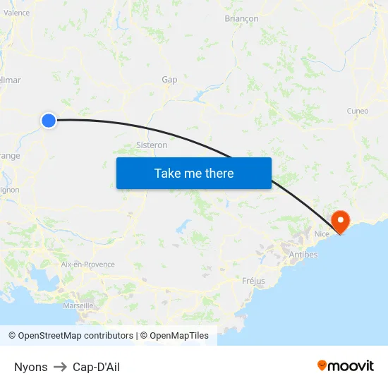 Nyons to Cap-D'Ail map