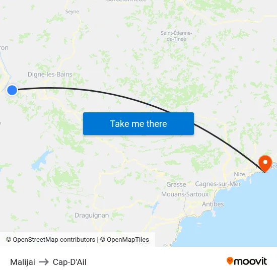Malijai to Cap-D'Ail map