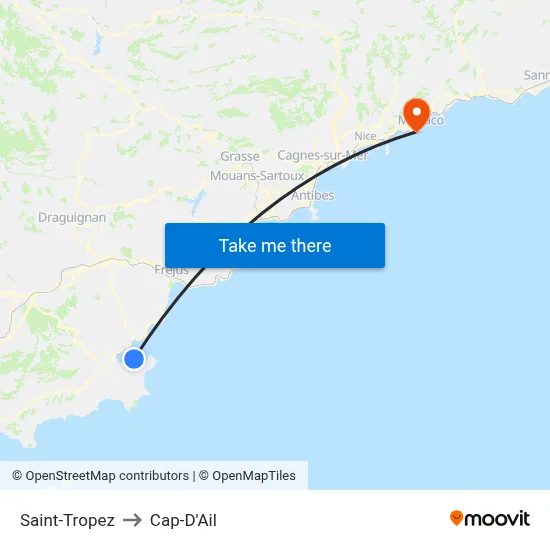 Saint-Tropez to Cap-D'Ail map
