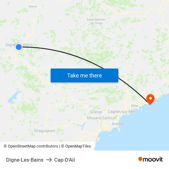 Digne-Les-Bains to Cap-D'Ail map