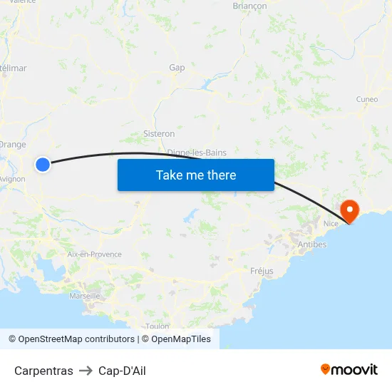 Carpentras to Cap-D'Ail map