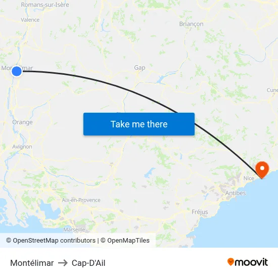Montélimar to Cap-D'Ail map