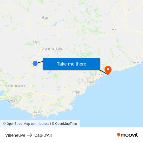 Villeneuve to Cap-D'Ail map