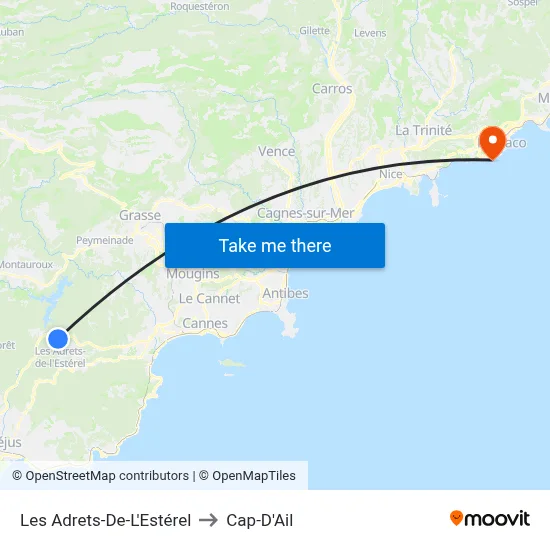 Les Adrets-De-L'Estérel to Cap-D'Ail map