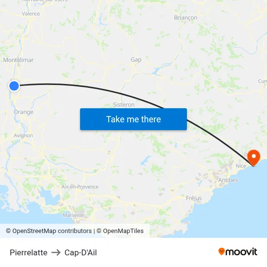Pierrelatte to Cap-D'Ail map