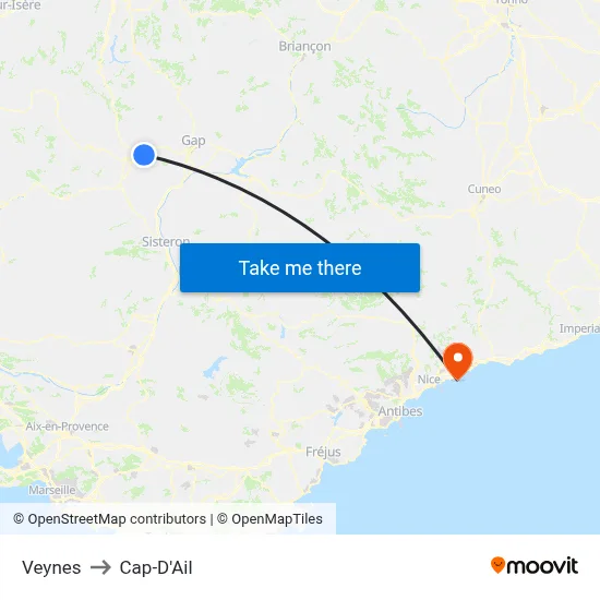 Veynes to Cap-D'Ail map