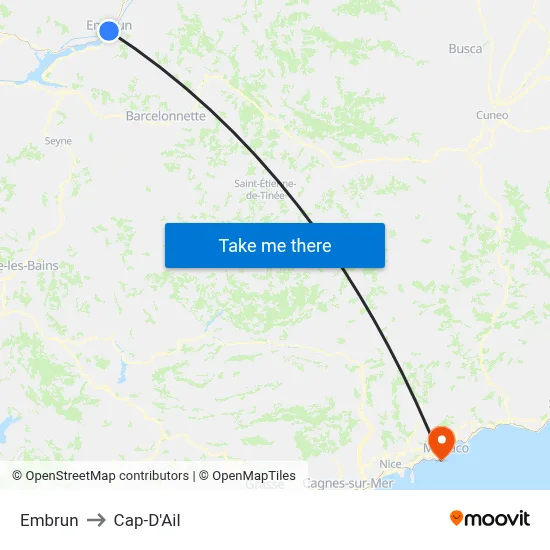 Embrun to Cap-D'Ail map