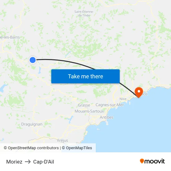 Moriez to Cap-D'Ail map