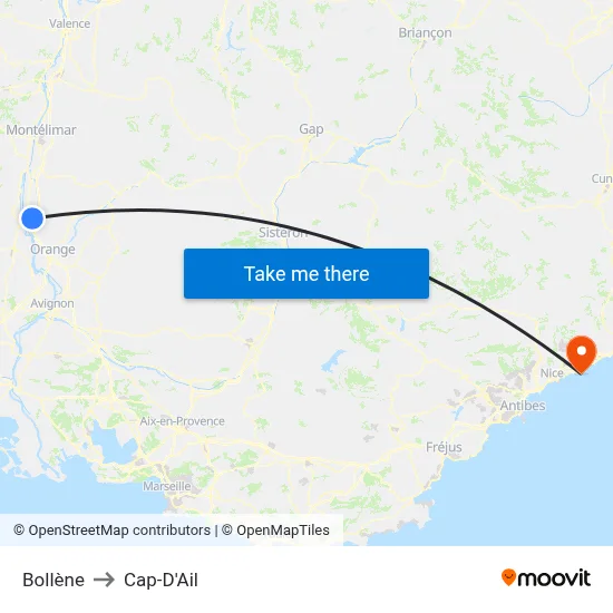 Bollène to Cap-D'Ail map
