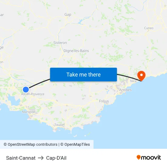 Saint-Cannat to Cap-D'Ail map