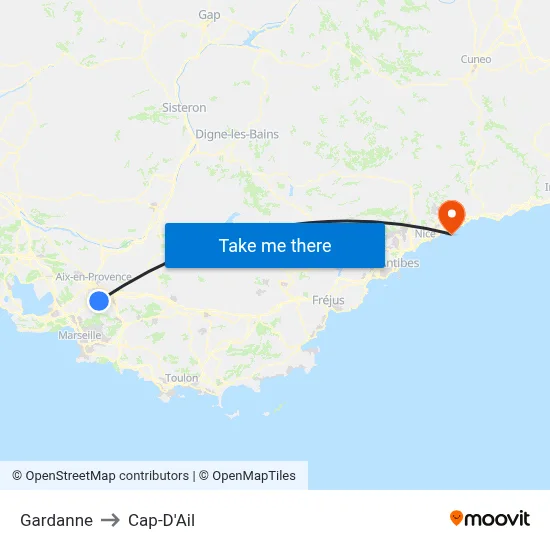 Gardanne to Cap-D'Ail map