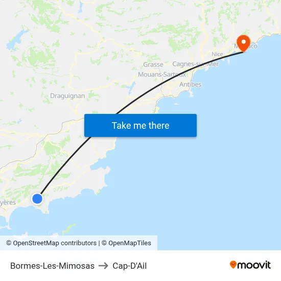 Bormes-Les-Mimosas to Cap-D'Ail map