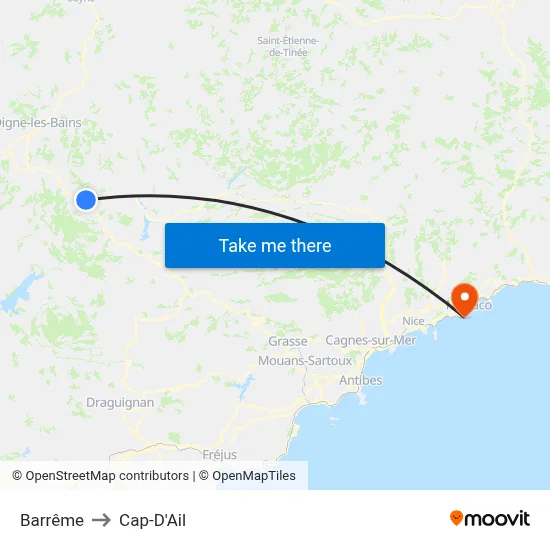 Barrême to Cap-D'Ail map