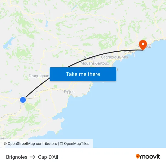 Brignoles to Cap-D'Ail map