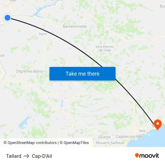 Tallard to Cap-D'Ail map