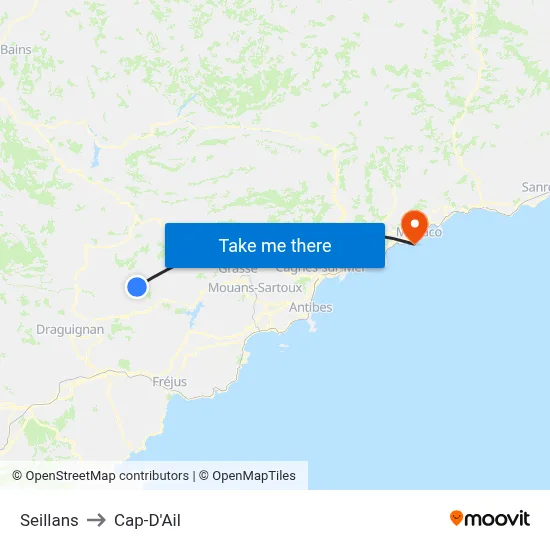 Seillans to Cap-D'Ail map