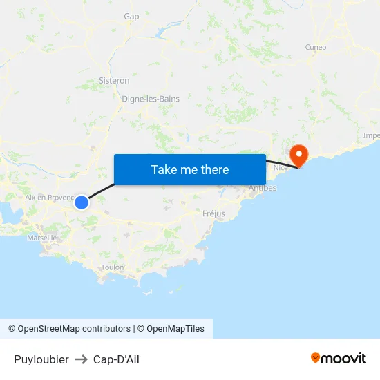 Puyloubier to Cap-D'Ail map