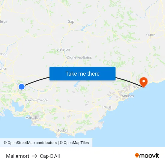 Mallemort to Cap-D'Ail map