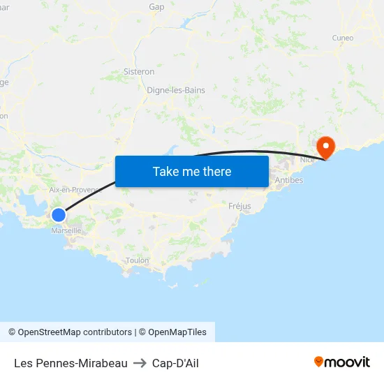 Les Pennes-Mirabeau to Cap-D'Ail map