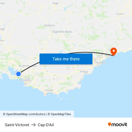 Saint-Victoret to Cap-D'Ail map