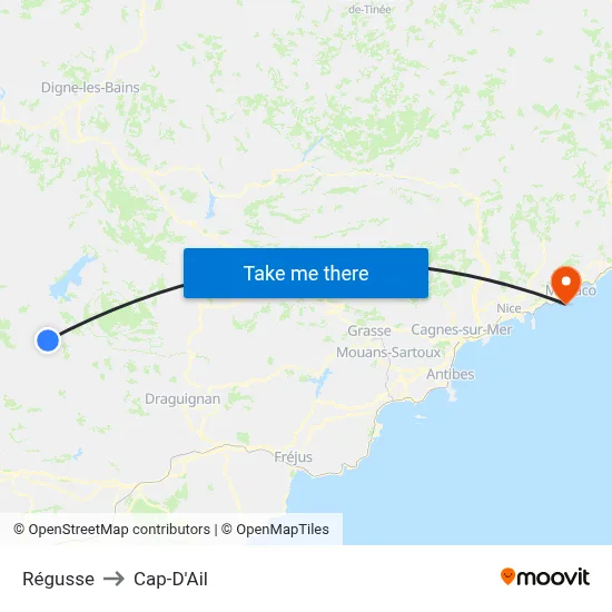 Régusse to Cap-D'Ail map
