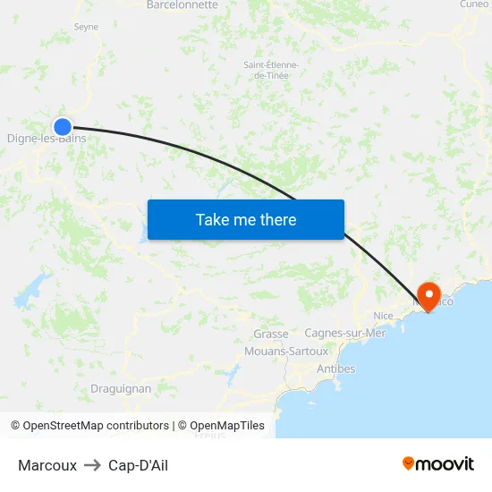 Marcoux to Cap-D'Ail map
