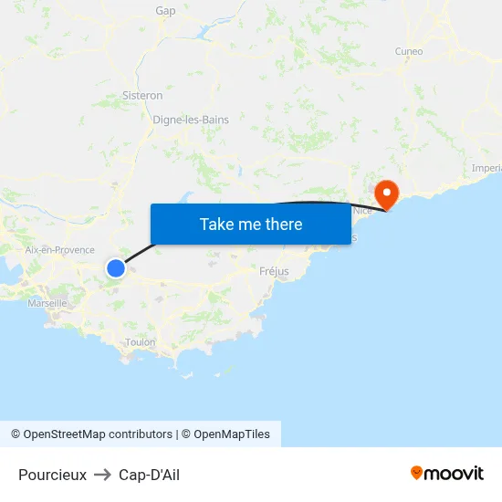 Pourcieux to Cap-D'Ail map