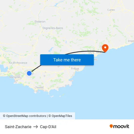 Saint-Zacharie to Cap-D'Ail map