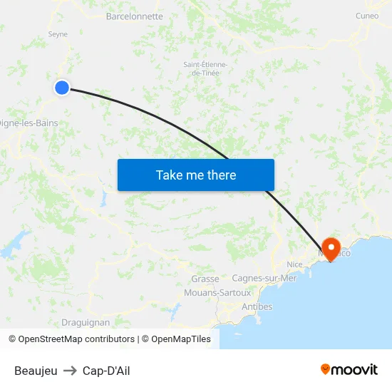 Beaujeu to Cap-D'Ail map