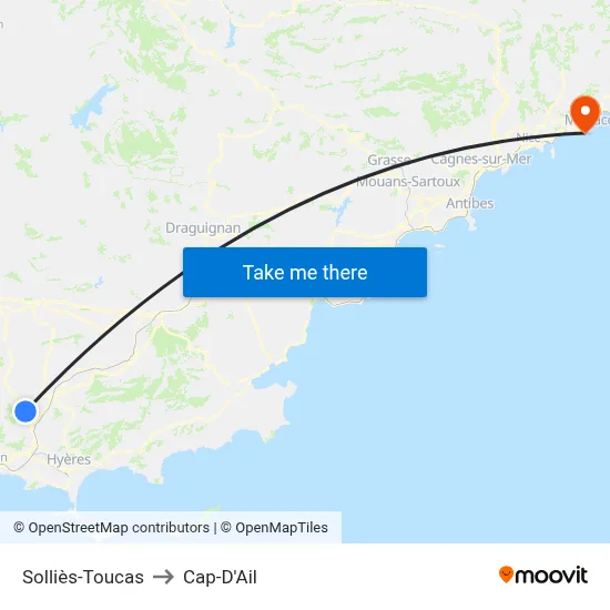 Solliès-Toucas to Cap-D'Ail map