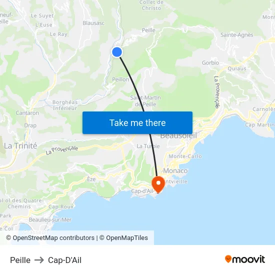 Peille to Cap-D'Ail map