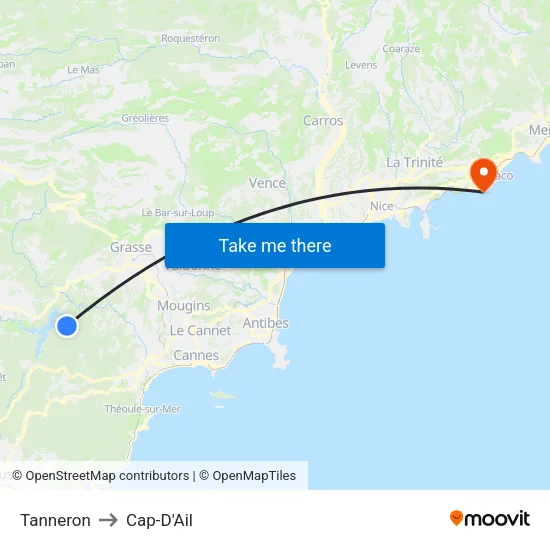 Tanneron to Cap-D'Ail map