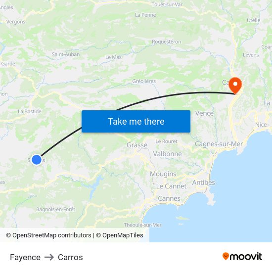 Fayence to Carros map