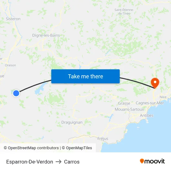 Esparron-De-Verdon to Carros map