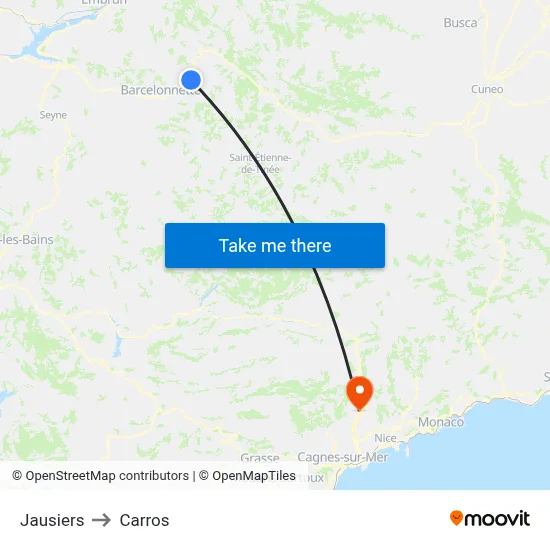 Jausiers to Carros map