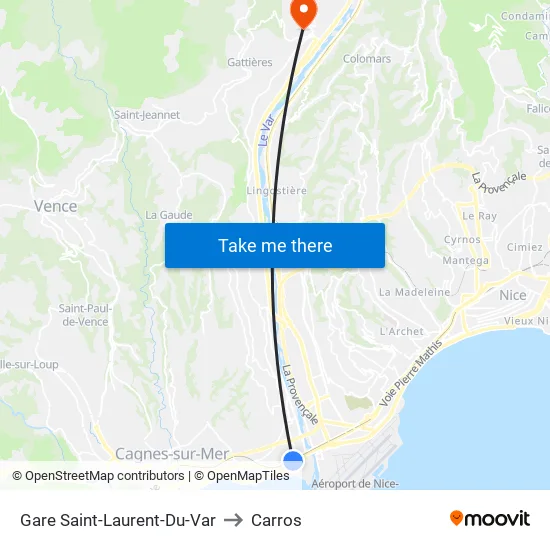 Gare Saint-Laurent-Du-Var to Carros map