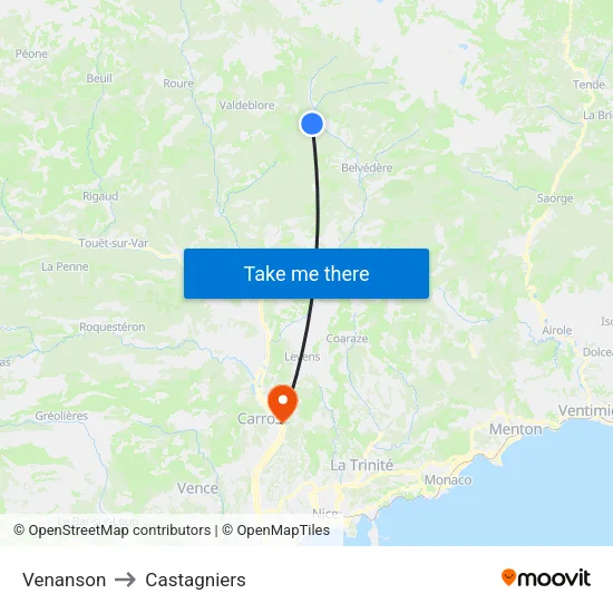 Venanson to Castagniers map