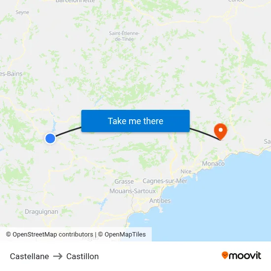 Castellane to Castillon map