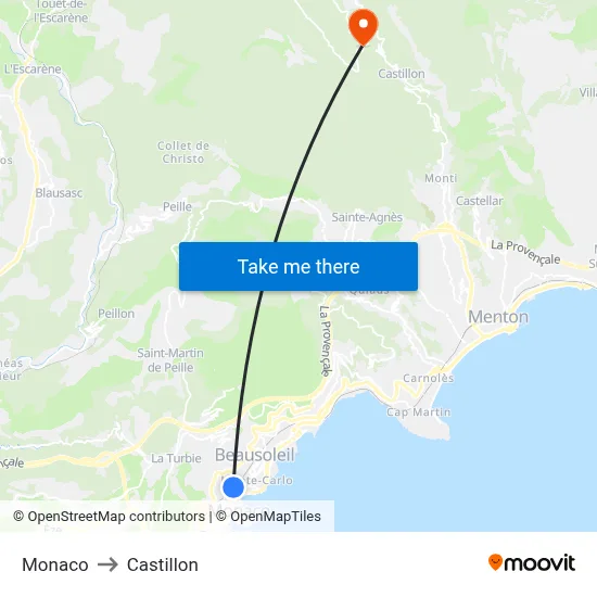 Monaco to Castillon map