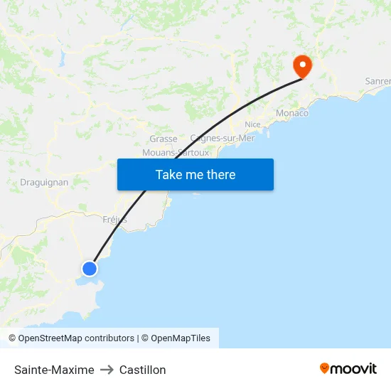 Sainte-Maxime to Castillon map