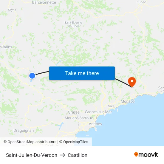 Saint-Julien-Du-Verdon to Castillon map