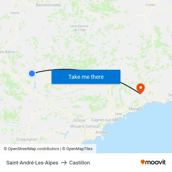 Saint-André-Les-Alpes to Castillon map