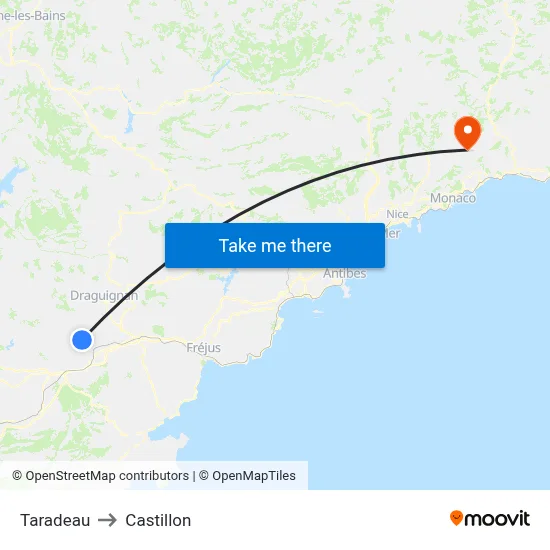 Taradeau to Castillon map