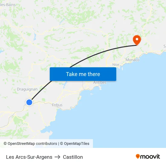 Les Arcs-Sur-Argens to Castillon map