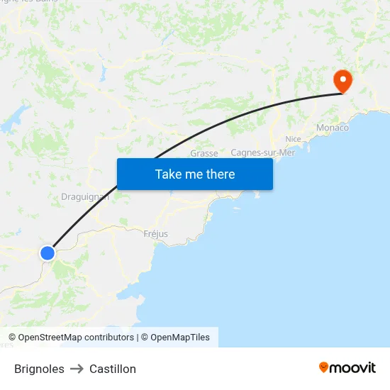 Brignoles to Castillon map